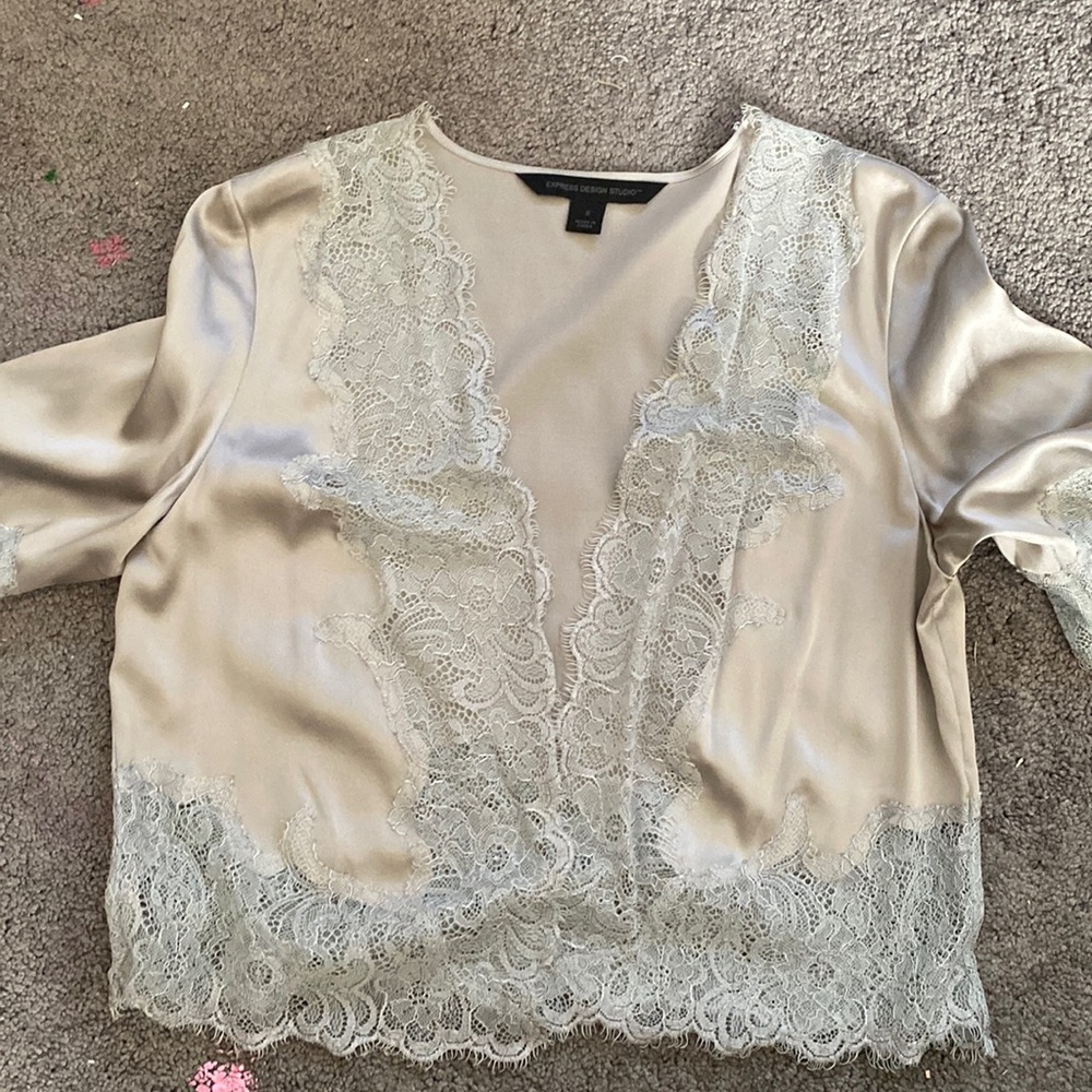 Beautiful Express Grey Silk and Lace Overlay to dress up any outfit!